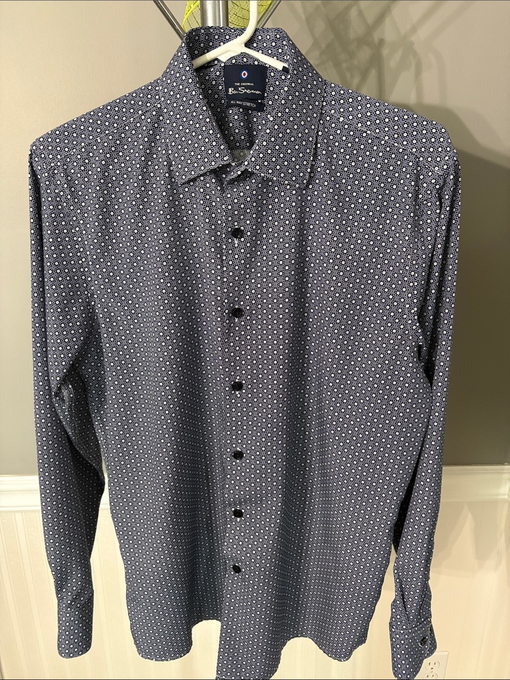 Ben Sherman Navy Microdot Long-Sleeve Dress Shirt